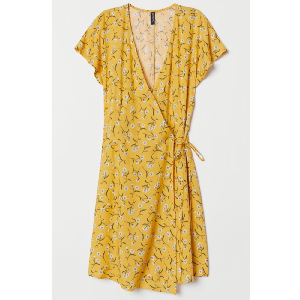 H&M Yellow Floral Wrap Dress 🤍🧺🌾✨